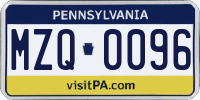 PA license plate MZQ0096