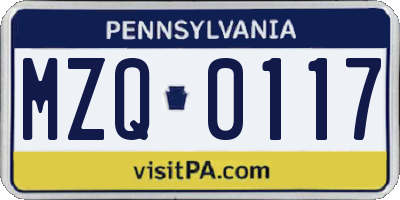 PA license plate MZQ0117