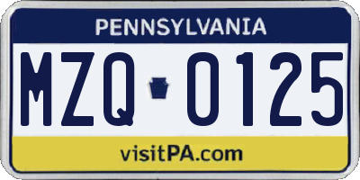PA license plate MZQ0125