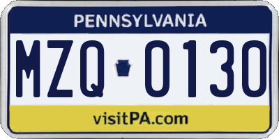 PA license plate MZQ0130