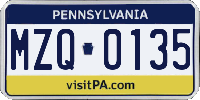 PA license plate MZQ0135