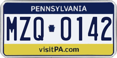 PA license plate MZQ0142