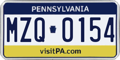 PA license plate MZQ0154