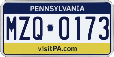 PA license plate MZQ0173