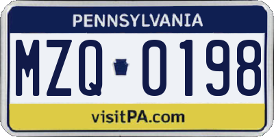PA license plate MZQ0198