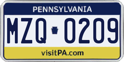 PA license plate MZQ0209