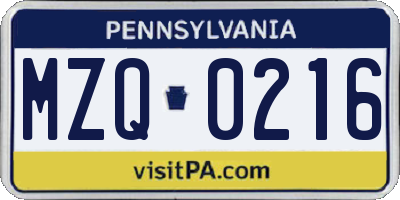 PA license plate MZQ0216