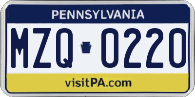 PA license plate MZQ0220