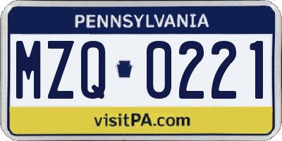 PA license plate MZQ0221