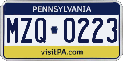 PA license plate MZQ0223