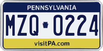 PA license plate MZQ0224