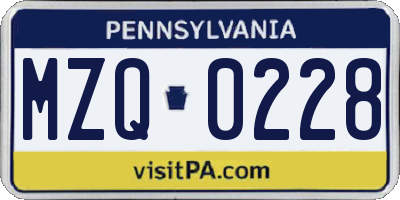 PA license plate MZQ0228