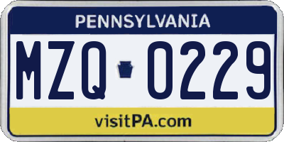 PA license plate MZQ0229