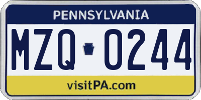 PA license plate MZQ0244