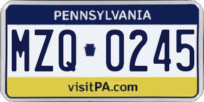 PA license plate MZQ0245