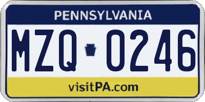 PA license plate MZQ0246