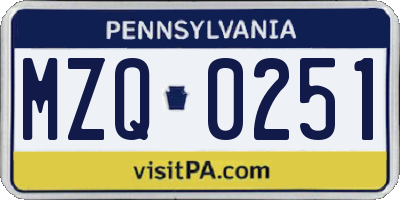 PA license plate MZQ0251