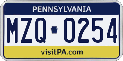 PA license plate MZQ0254