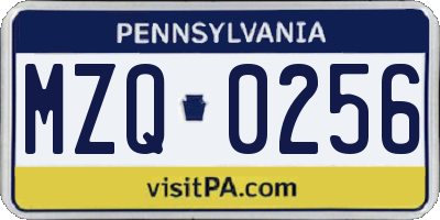 PA license plate MZQ0256