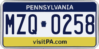 PA license plate MZQ0258