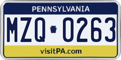 PA license plate MZQ0263