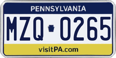 PA license plate MZQ0265