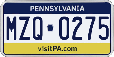 PA license plate MZQ0275