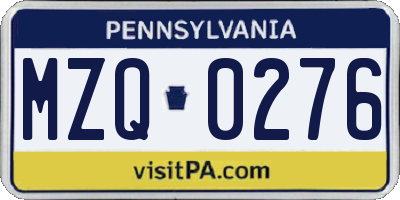 PA license plate MZQ0276