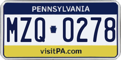PA license plate MZQ0278