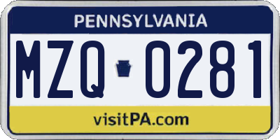 PA license plate MZQ0281