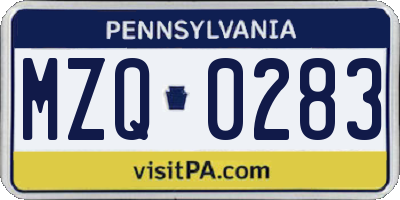 PA license plate MZQ0283