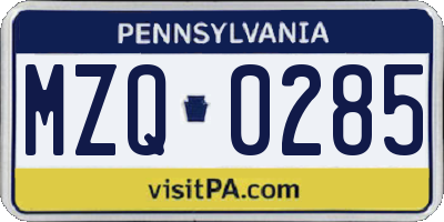 PA license plate MZQ0285