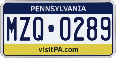 PA license plate MZQ0289