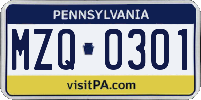 PA license plate MZQ0301