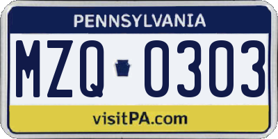 PA license plate MZQ0303