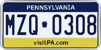 PA license plate MZQ0308
