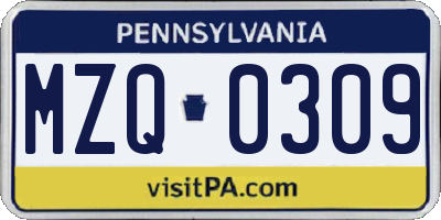 PA license plate MZQ0309