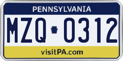 PA license plate MZQ0312