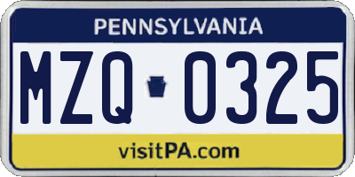 PA license plate MZQ0325