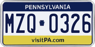PA license plate MZQ0326