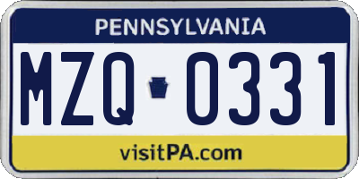 PA license plate MZQ0331