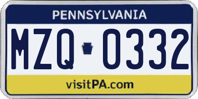 PA license plate MZQ0332