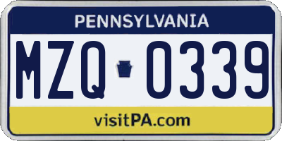 PA license plate MZQ0339