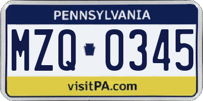 PA license plate MZQ0345