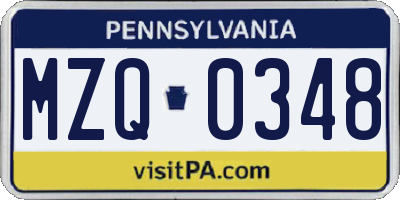 PA license plate MZQ0348
