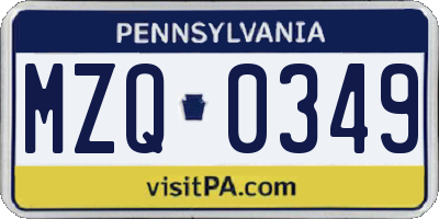 PA license plate MZQ0349