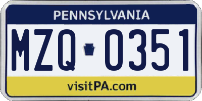 PA license plate MZQ0351