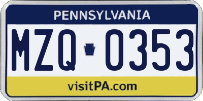 PA license plate MZQ0353