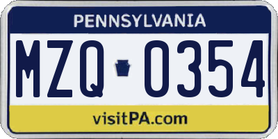 PA license plate MZQ0354