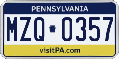 PA license plate MZQ0357